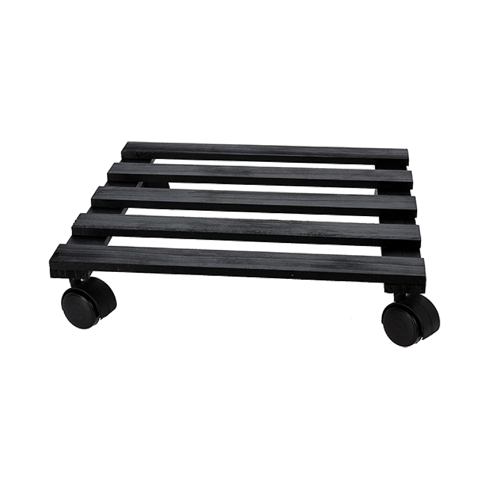 Suport pentru ghiveciuri cu flori 35X35cm lemn, pe roti, negru