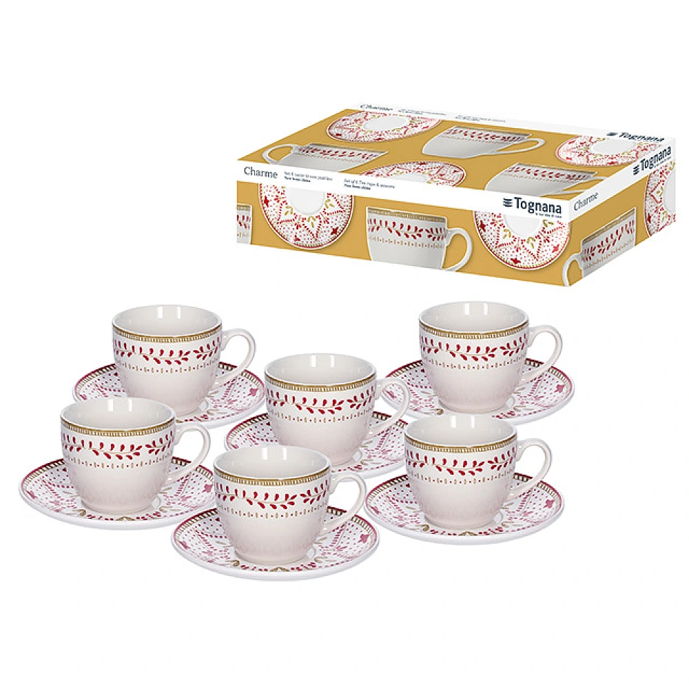 Set 6 căni cu farfurioare Tognana Iris Charme, portelan