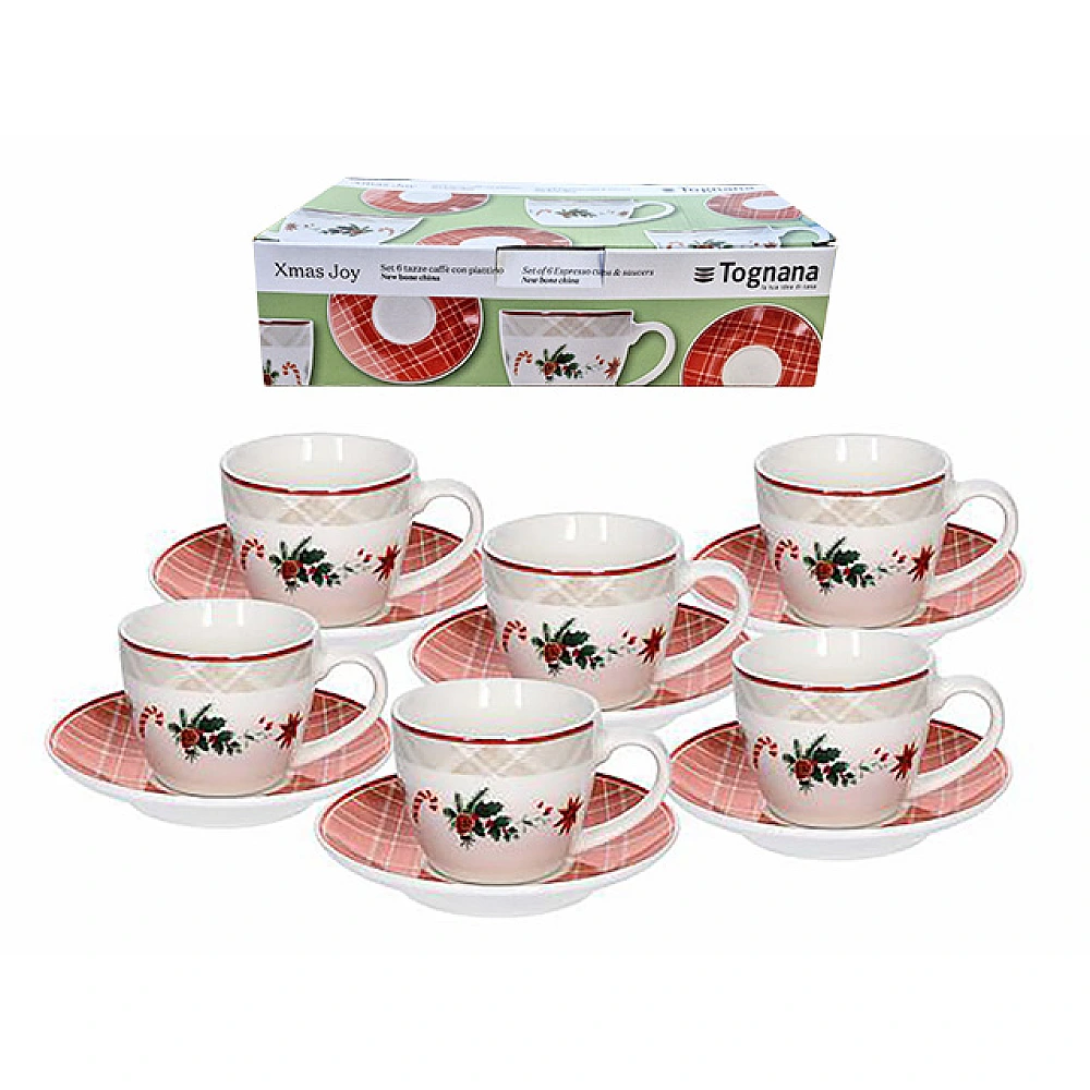 Set 6 cani pentru cafea cu farfurioare Tognana Christmas
