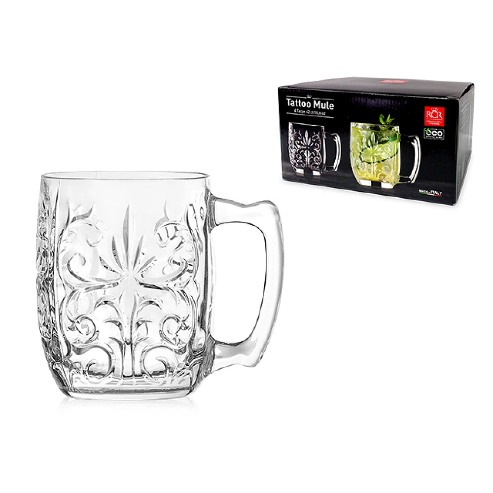 Set 4 cani pentru bauturi reci/calde Tattoo Mule, cristal