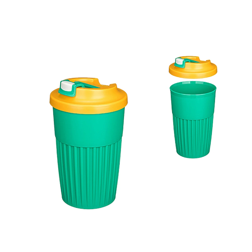 Pahar ToGo cu clapetă Phibo 450ml, forma relief, verde
