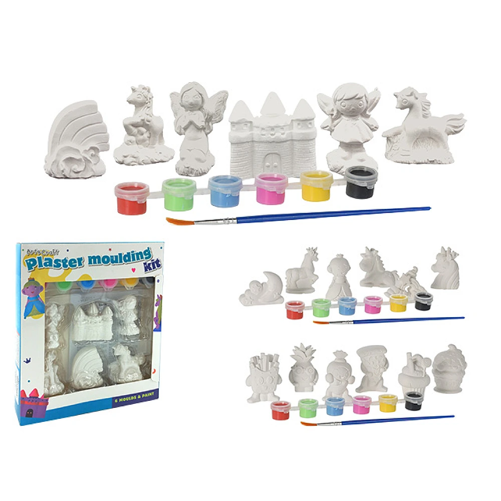 Set creativ: 6 figurine din ceramica, 6recipiente de vopsea, periuta