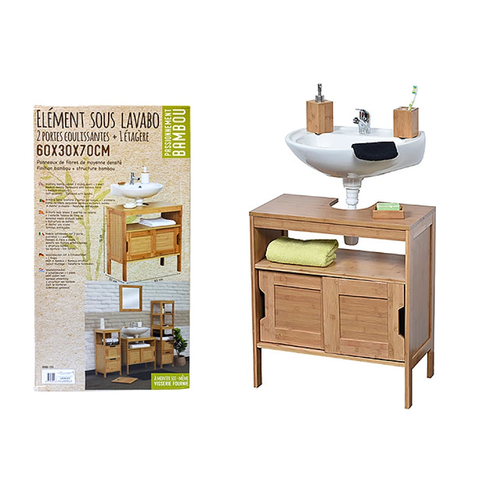 Dulap sub lavoar Tendance 60X30X70cm, usi glisante, bambus