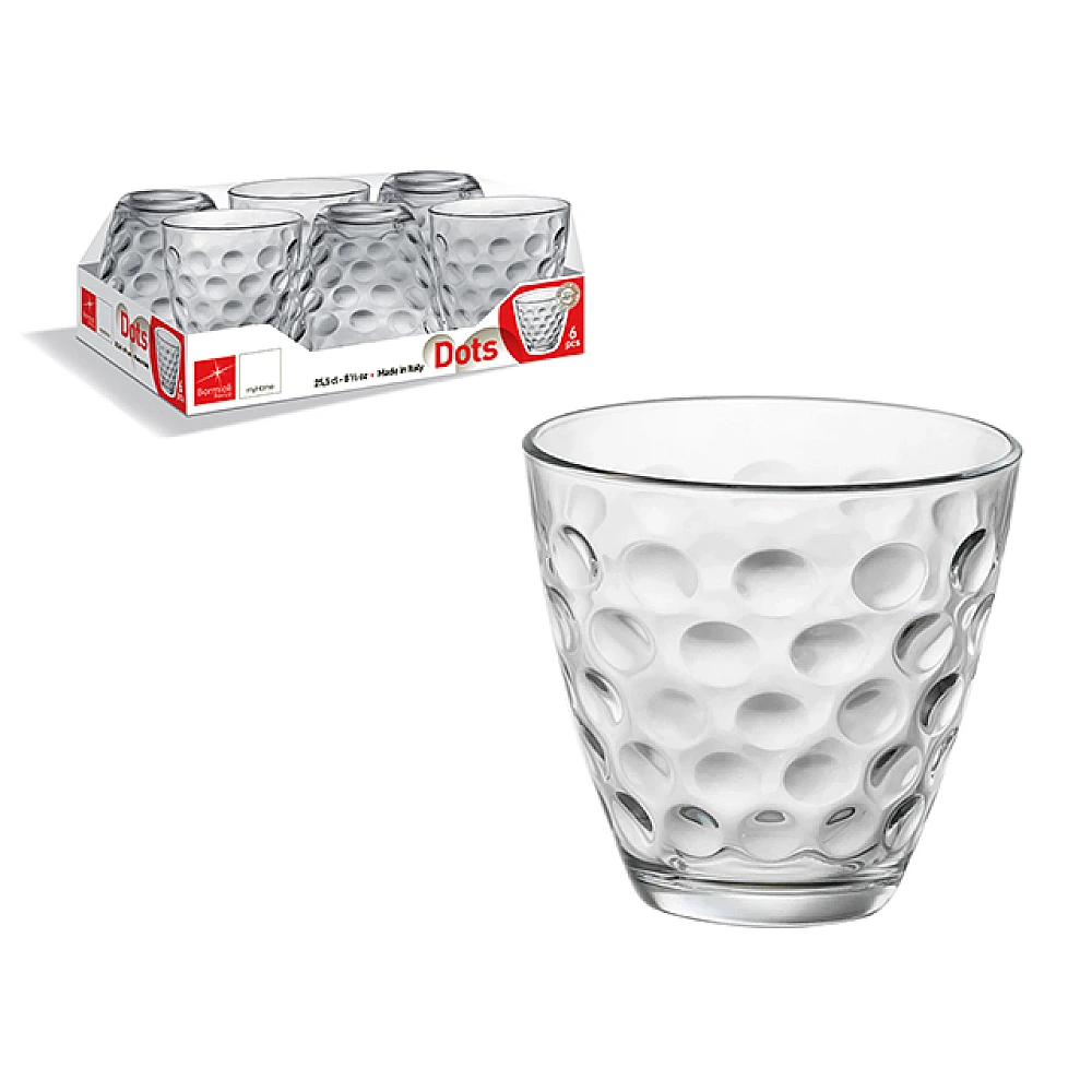 Set 6 pahare pentru apa Dots Acqua 260ml, transparente