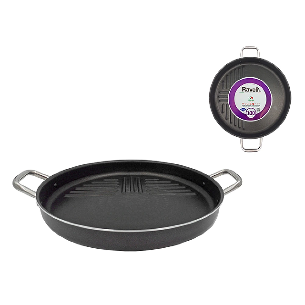 Tigaie gril Ravelli N100 36cm, cu 2 manere