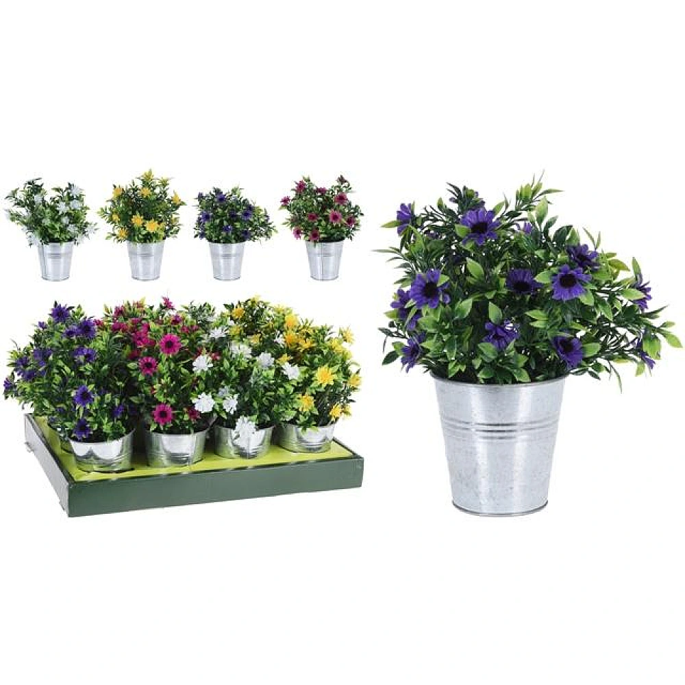 Flori artificiale mari 25cm, in ghiveci din zinc, 4 tipuri