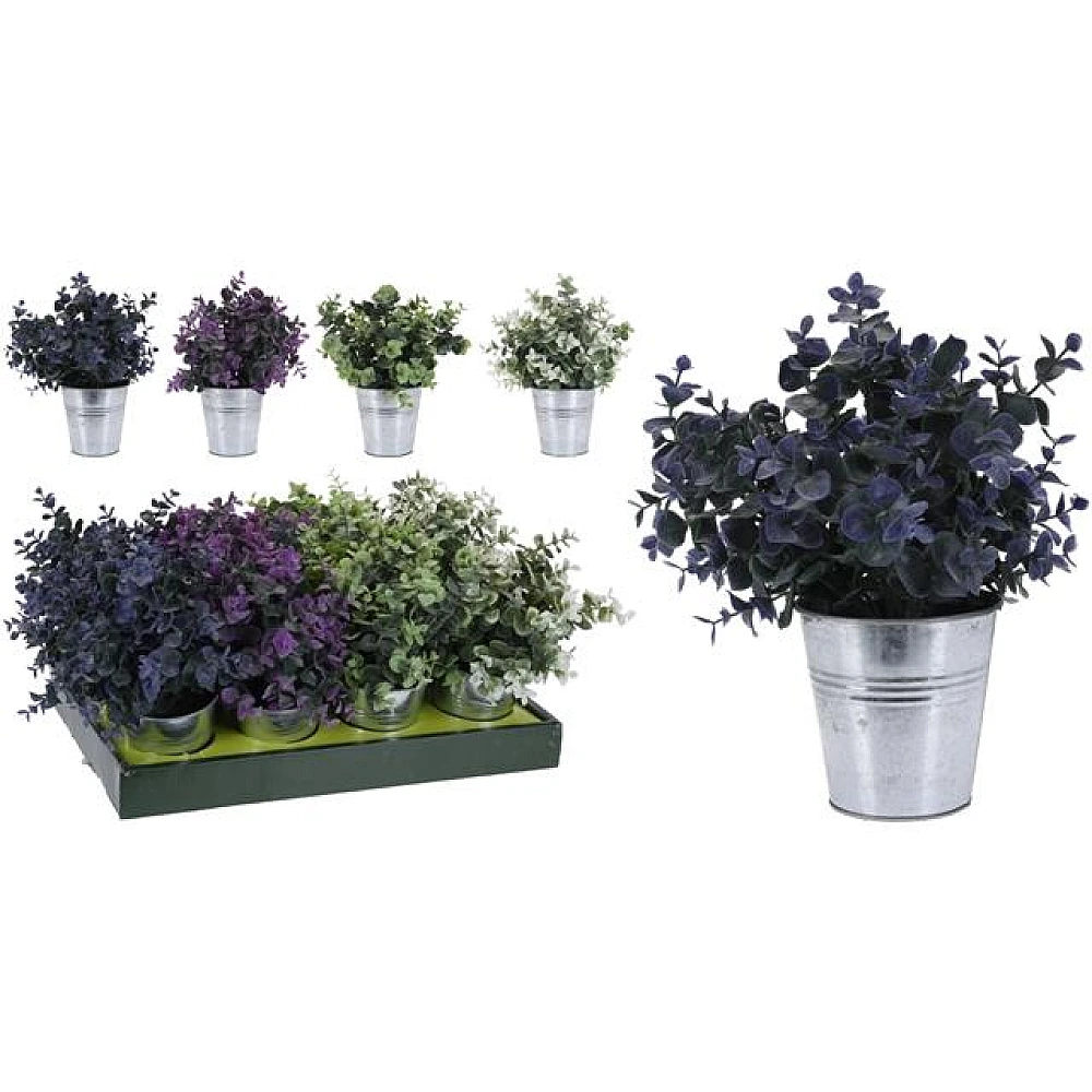 Flori artificiale mici 25cm, in ghiveci din zinc, 4 tipuri