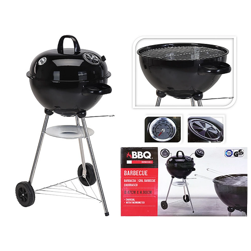 Gratar rotund cu picioare BBQ D47cm, H90cm, termometru, scrumiera