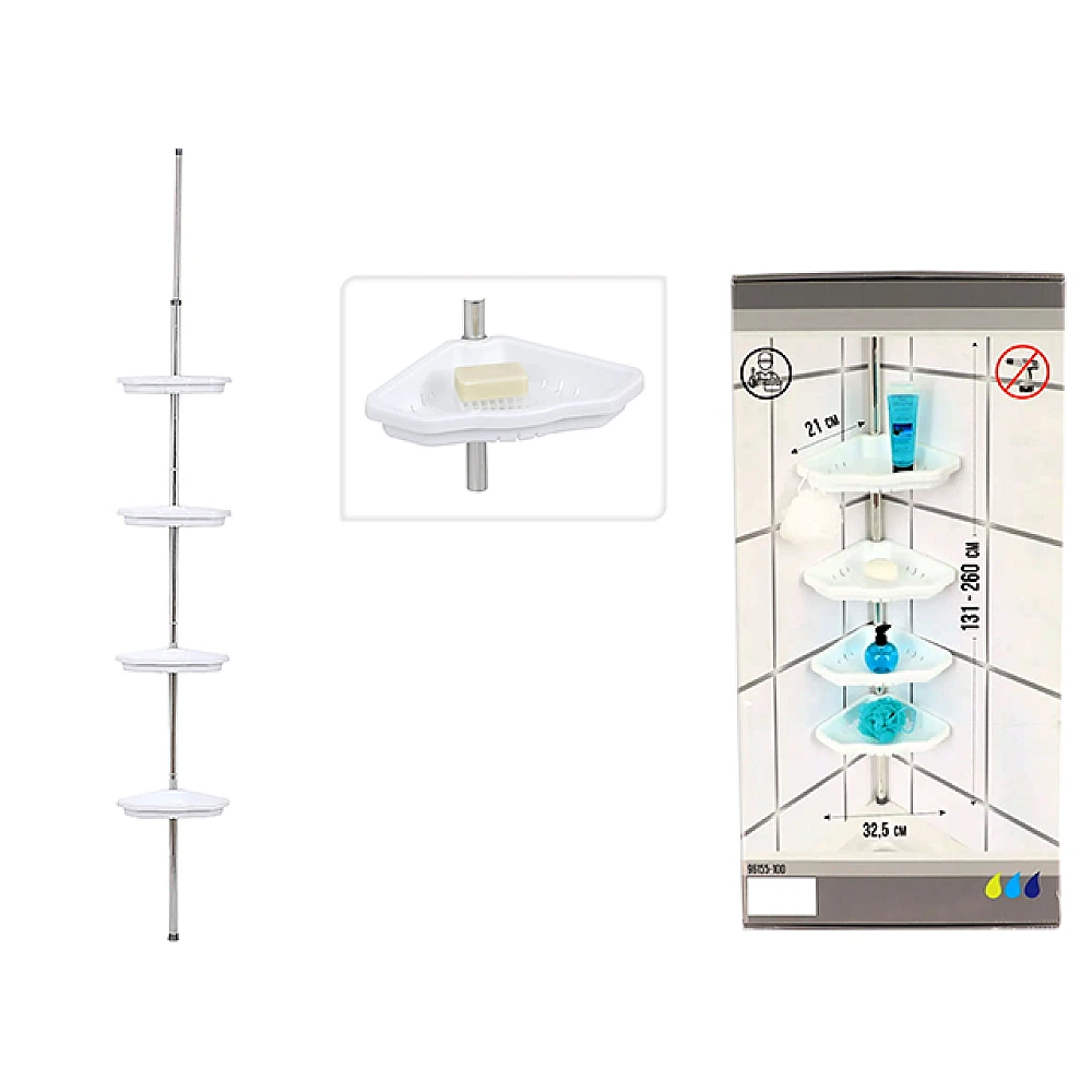 Suport de colt pentru accesorii de baie Tendance cu 4 rafturi, aluminiu