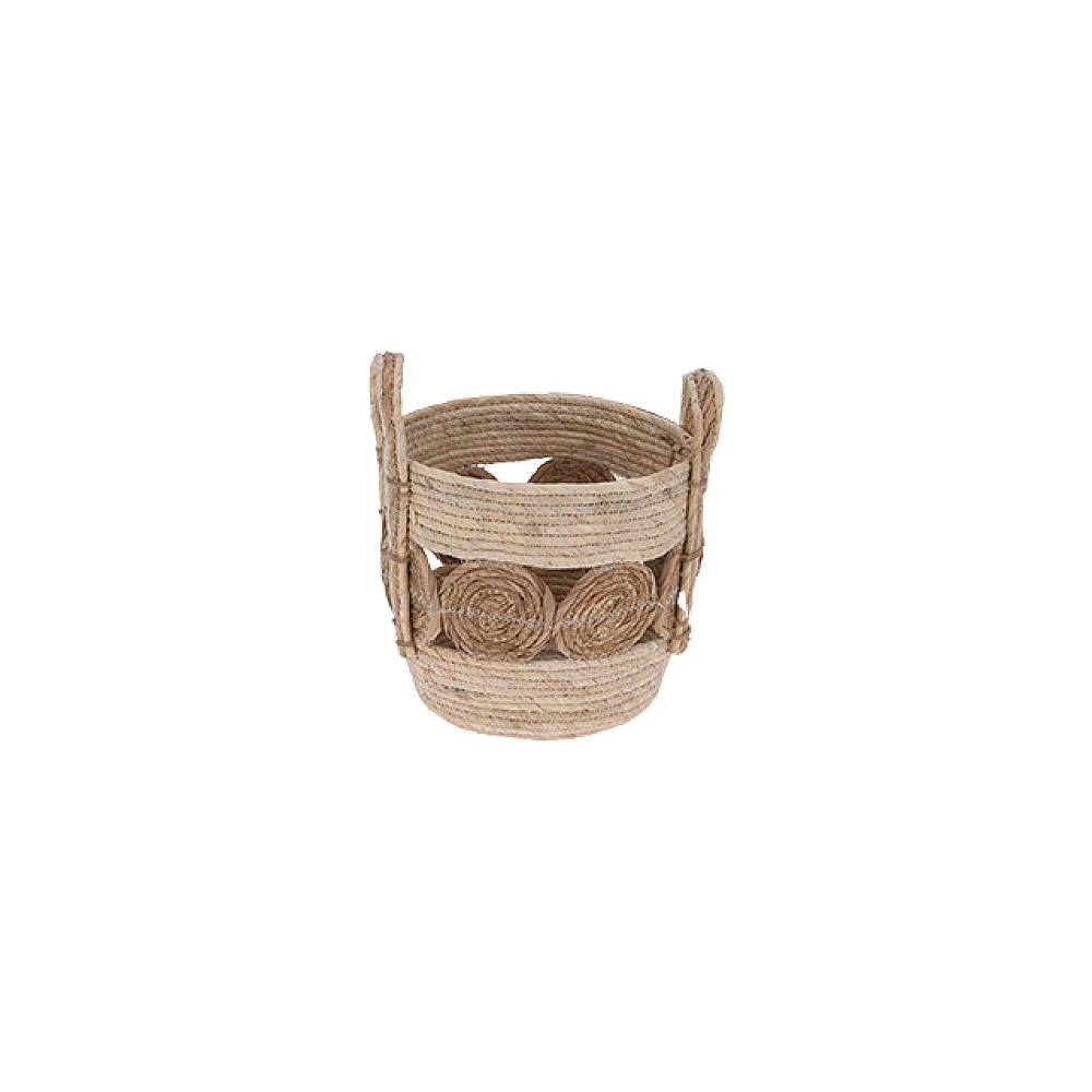 Cos împletit 19X14cm, cu mânere în două culori
