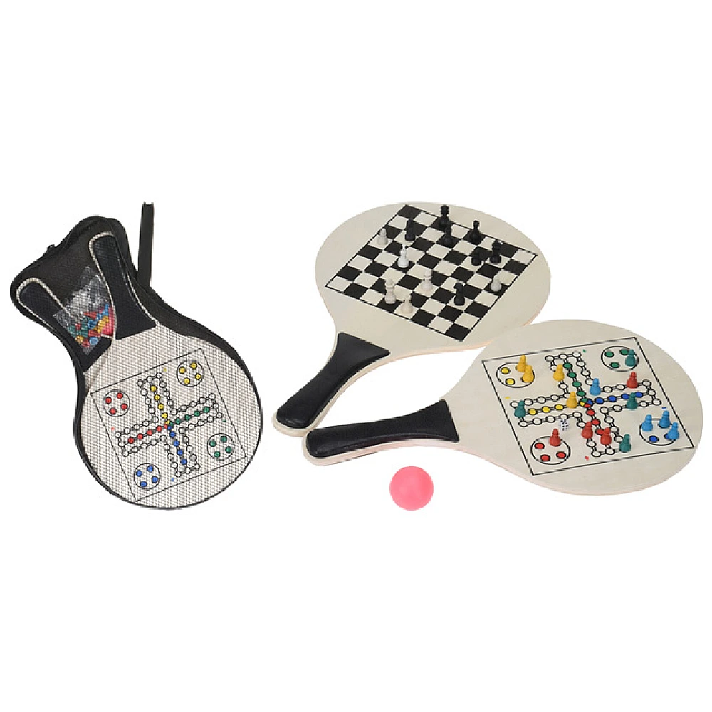 Set de tenis: 2 palete cu masa de sah si ludo(zar,16 jetoane,32figure de sah)