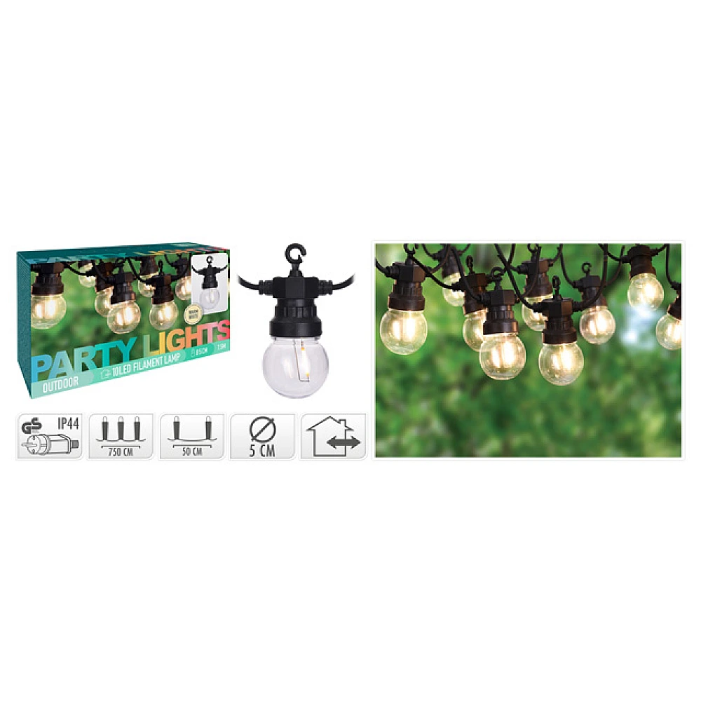 Ghirlanda luminoasa 10LED cald 7.5m, G50, D5cm
