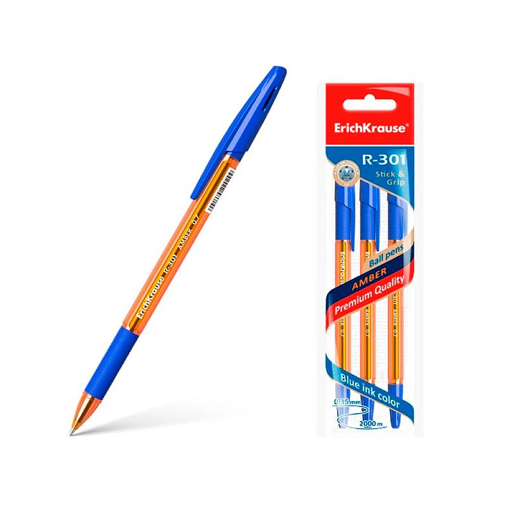 Set pixuri cu bila ErichKrause Amber, 3 buc, albastru