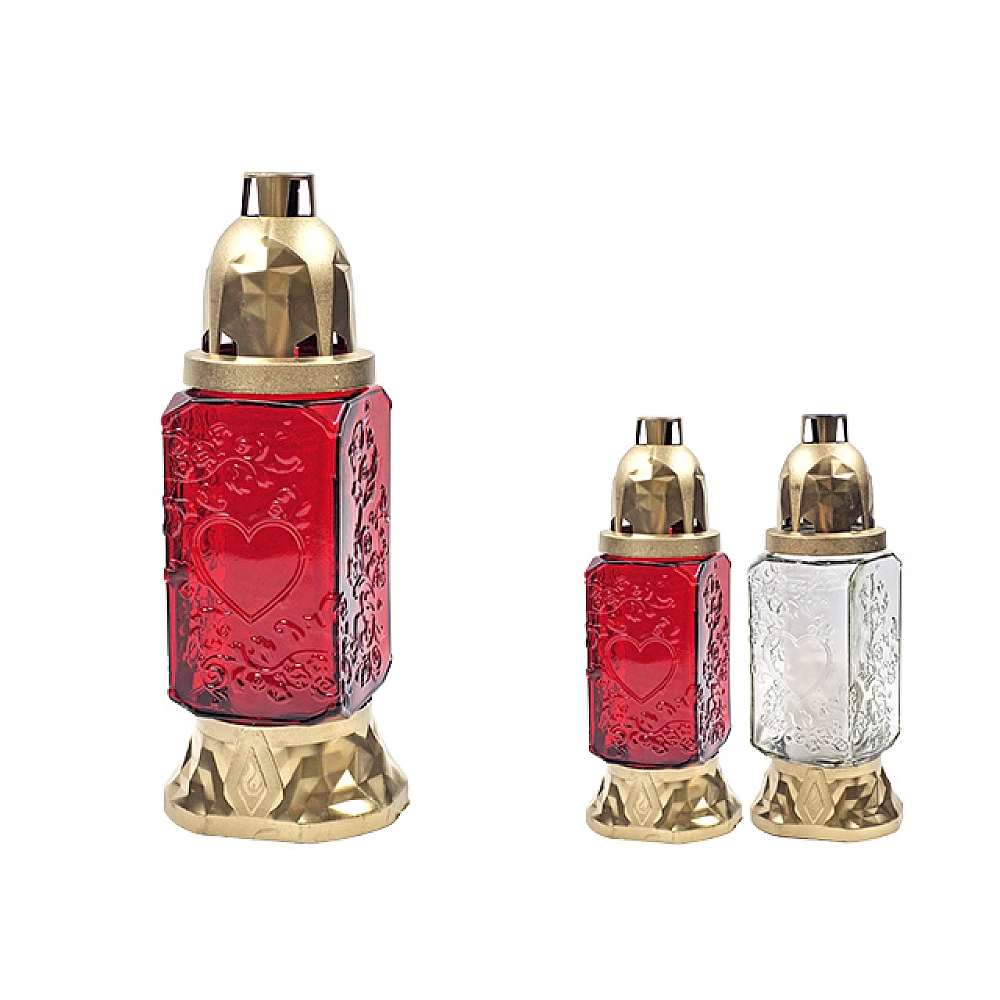 Candela sticlă cu capac 25 cm 28 ore, roșie/alb