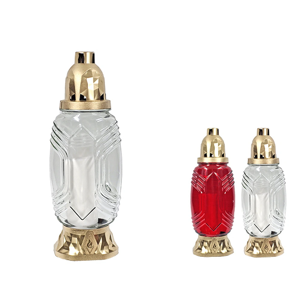 Candela sticla cu capac 30cm 40ore, alba/rosie, sticla