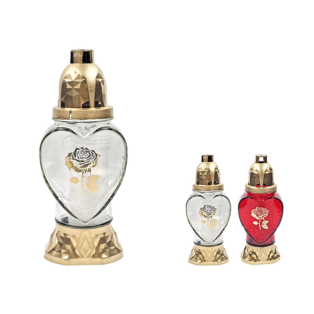 Candela sticlă cu capac 25.5 cm, 28 ore, roșie/alb, 