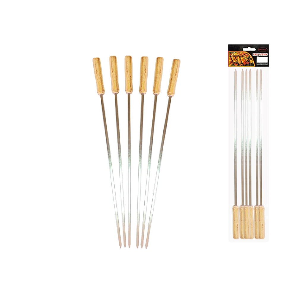 Set ace pentru frigarui BBQ 6buc, 50сmX0.6cm, maner din lemn