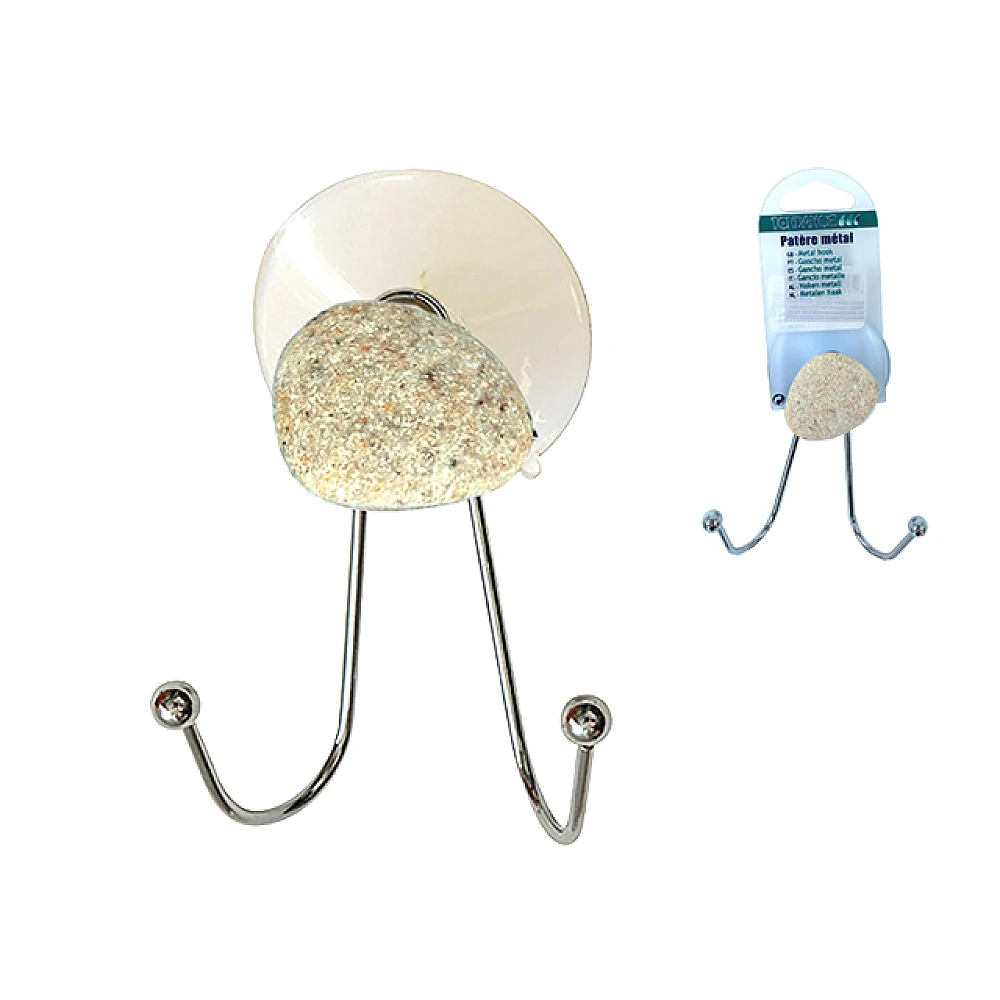 Cuier 2 cârlige pe ventuze, Tendance Piatra 5.5X8X10.5cm, inox