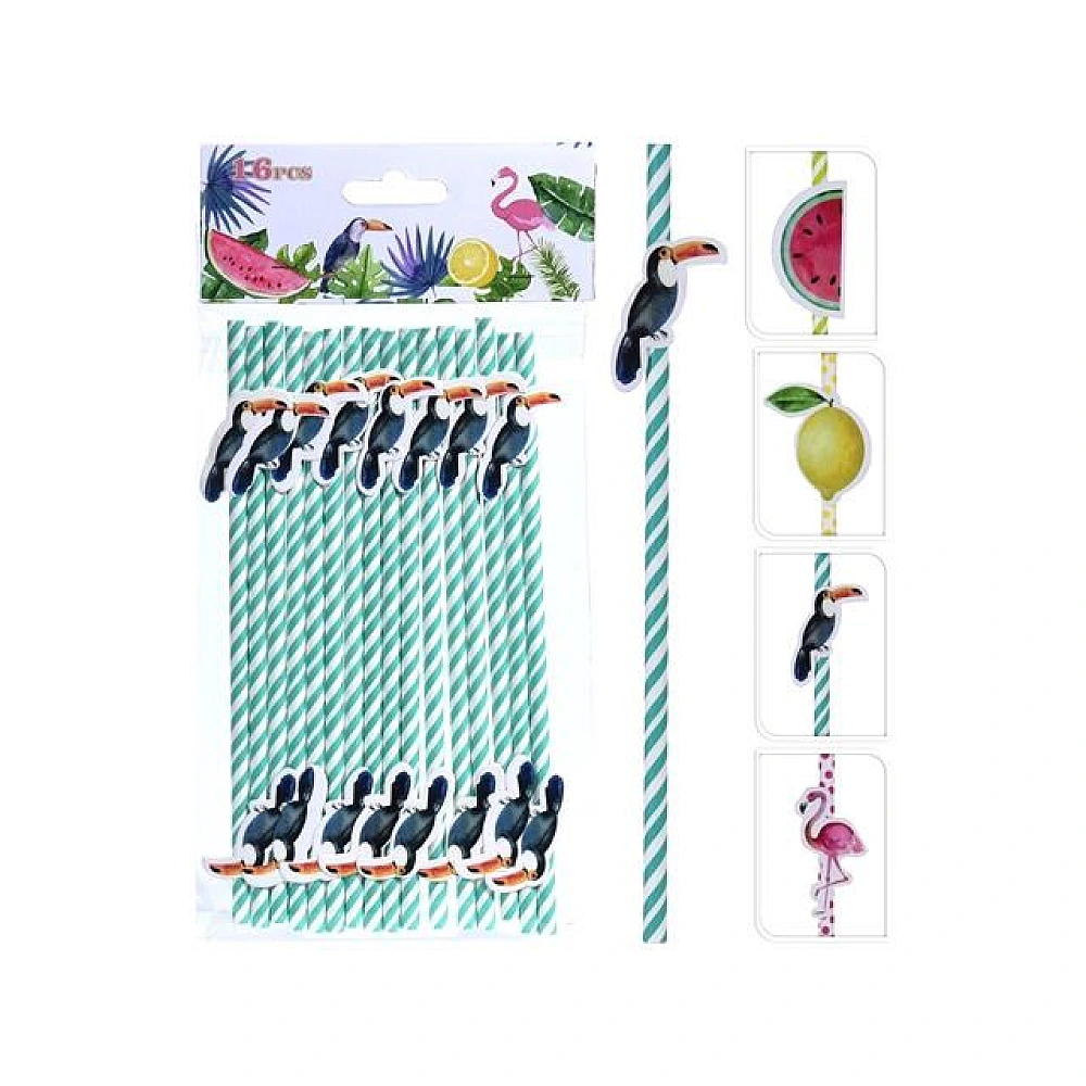 Set paie pentru cocktail 16buc, 4 modele,cu figurine Flamigo, din hârtie