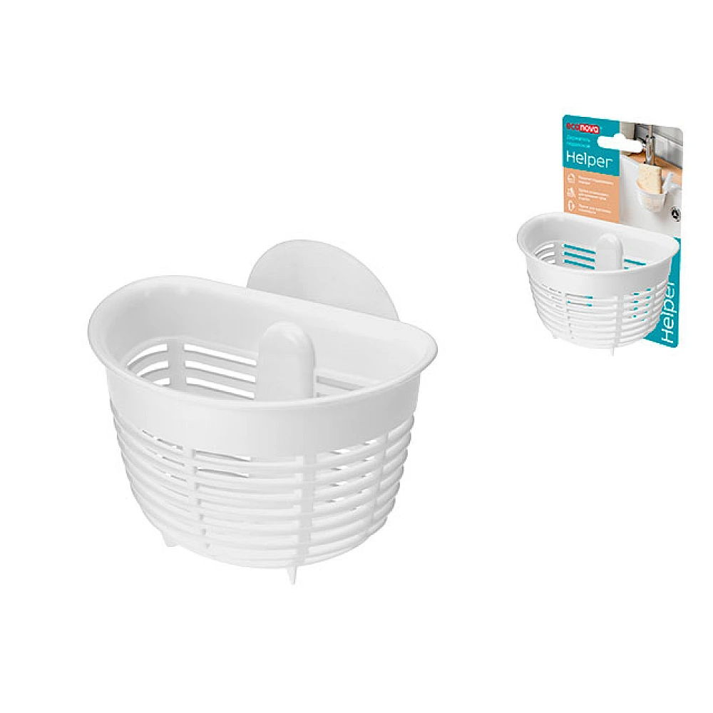 Cos pe ventuze Econova Helper 10X8.5X7cm, pe jumatate oval, alb