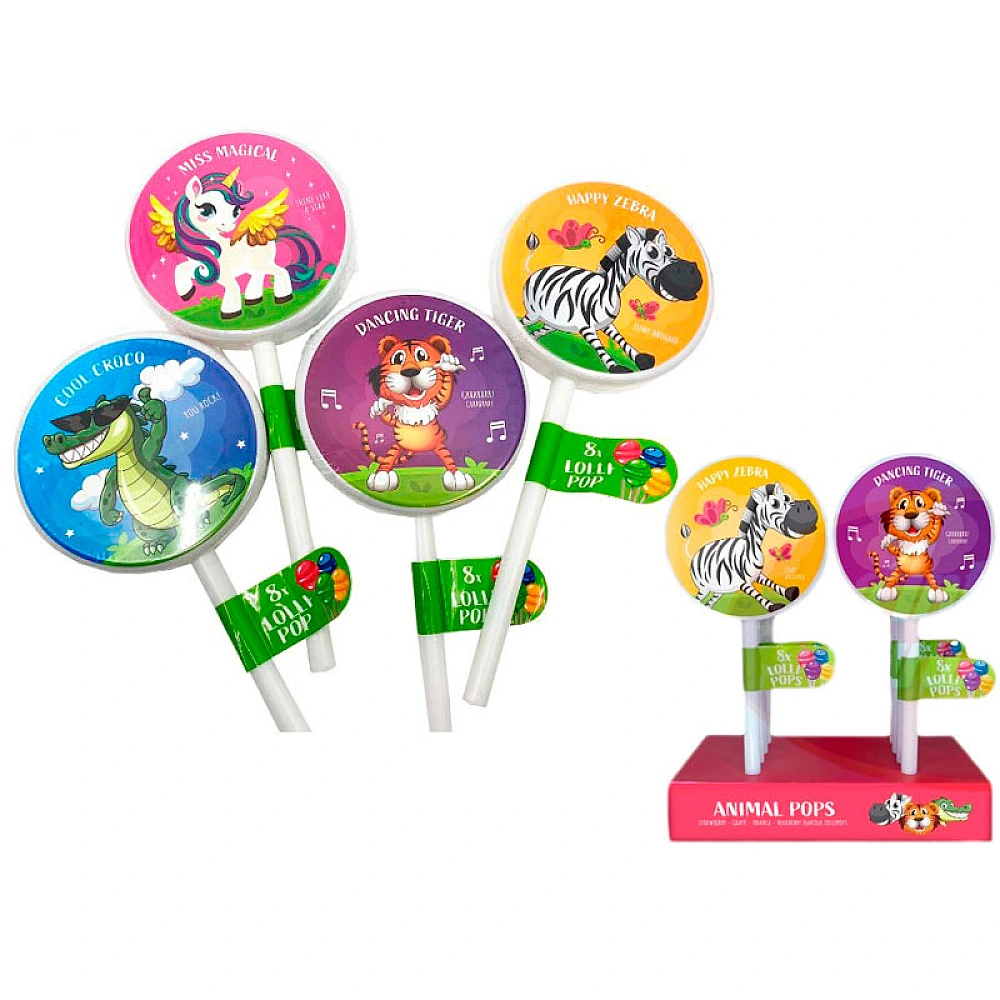 Caramela Lollipop Happy Animals 8buc, 64gr