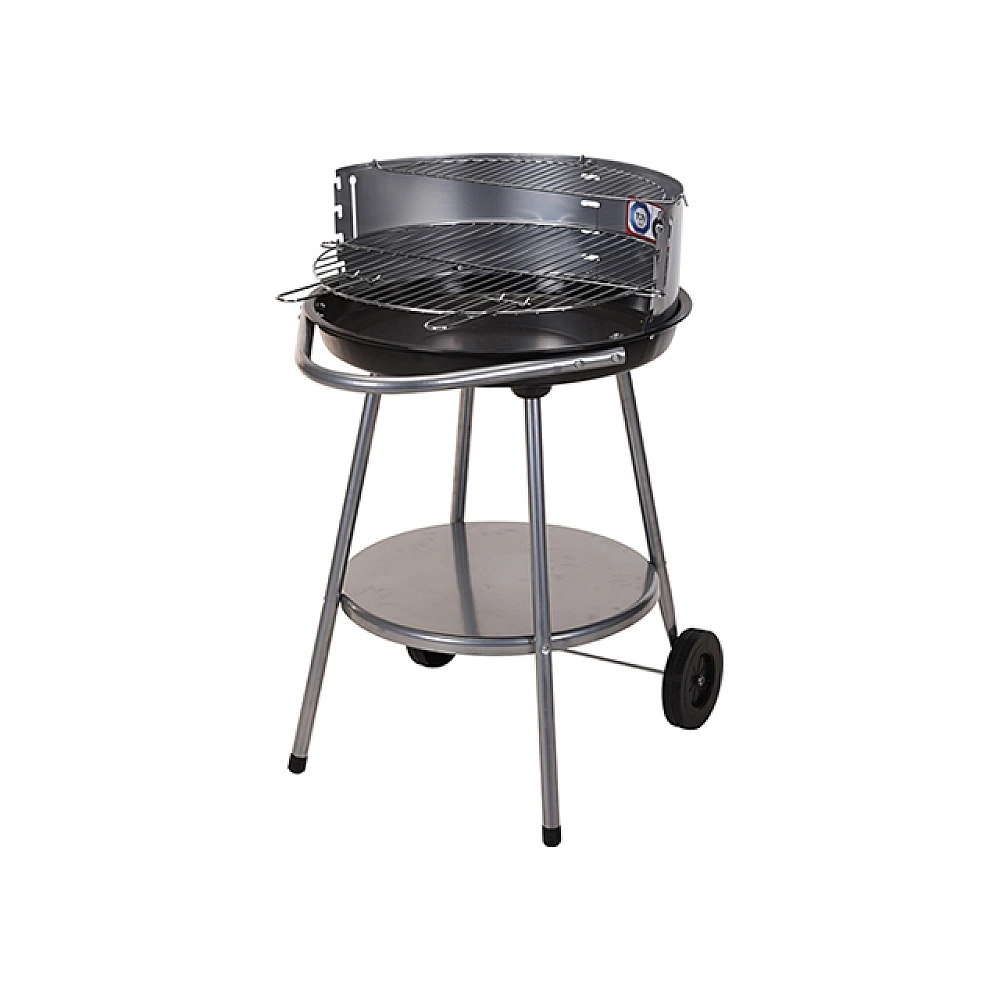 Gratar rotund cu picioare BBQ D51cm, H82cm, 2plase, raft, 2roti