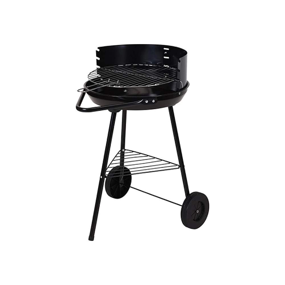 Gratar rotund cu picioare BBQ D42cm, H77cm, plasa, raft, 2 roti