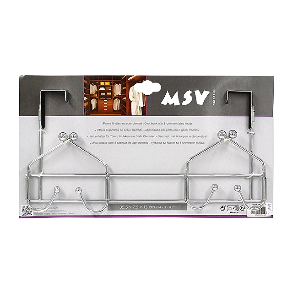 Cuier suspendabil cu 8 cârlige 35.5X7.5X12cm MSV, din metal cromat