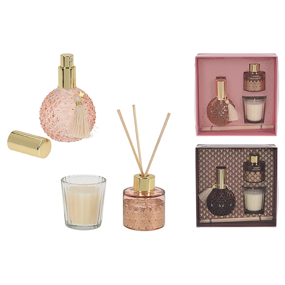 Set de aromaterapie 3buc: aromatizator, aroma-lumanare, spray