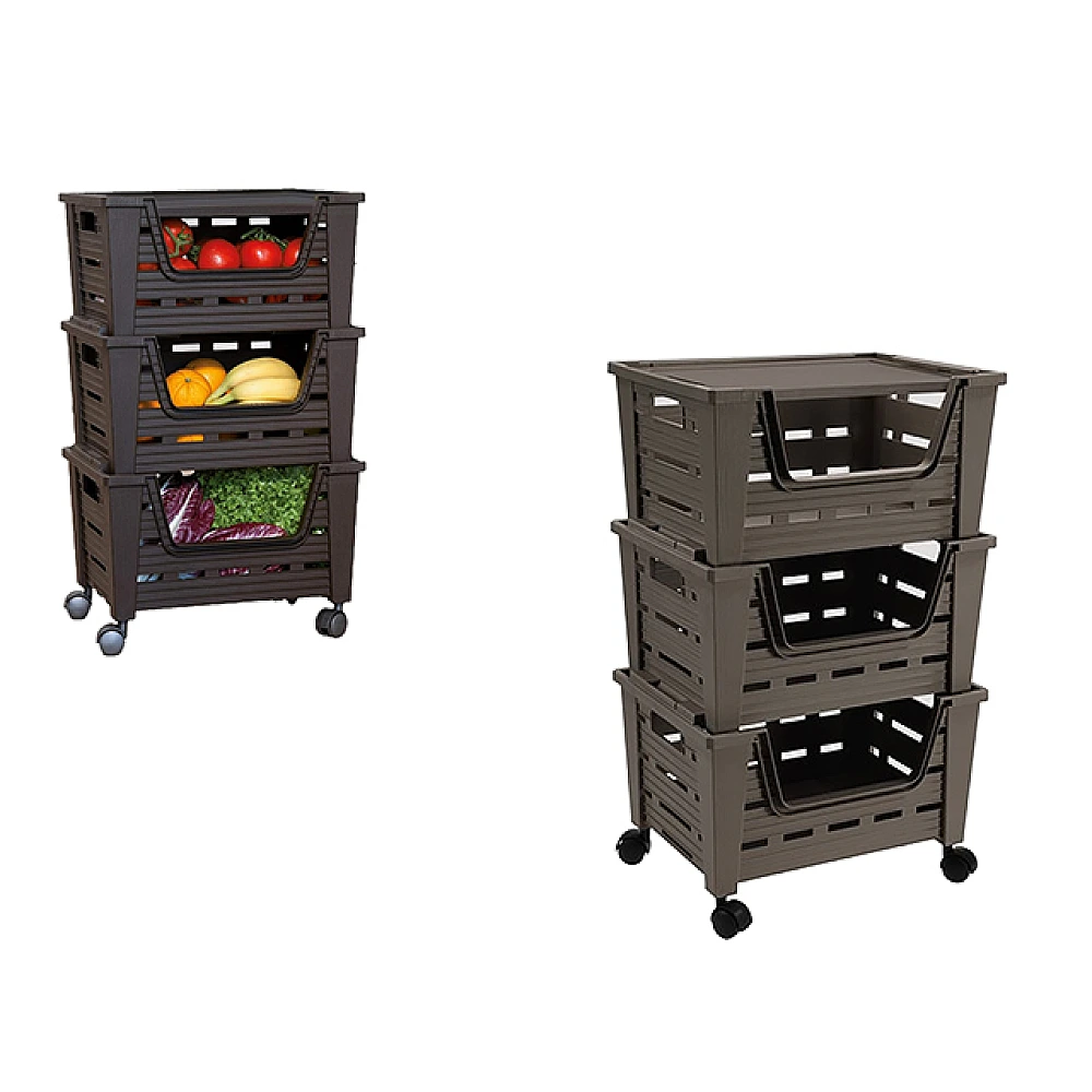 Etajeră cu 3 cosuri Tontarelli Eva 57.2 X38.6X84 cm, pe roti, cu raft superior
