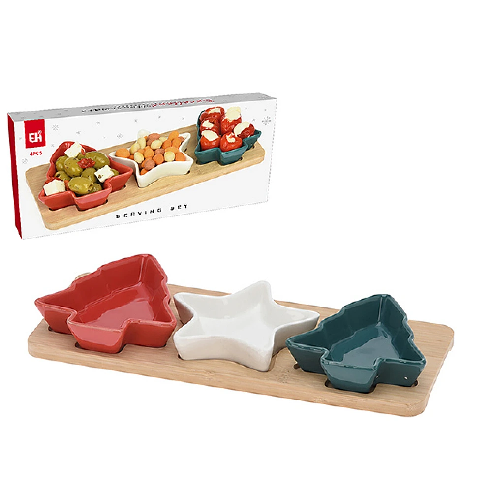 Set de Craciun 4 buc, cupe + suport din lemn