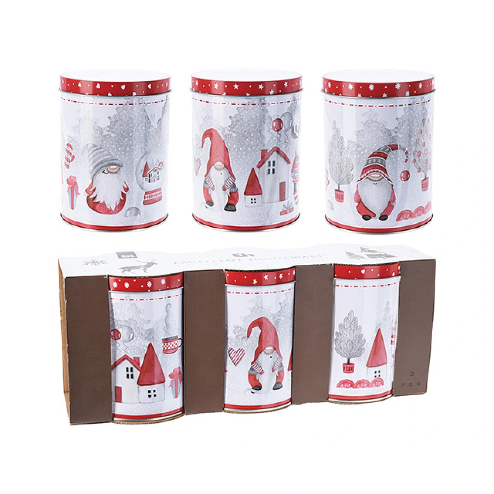 Set cutii metalice de Craciun D10cmXH14cm, 