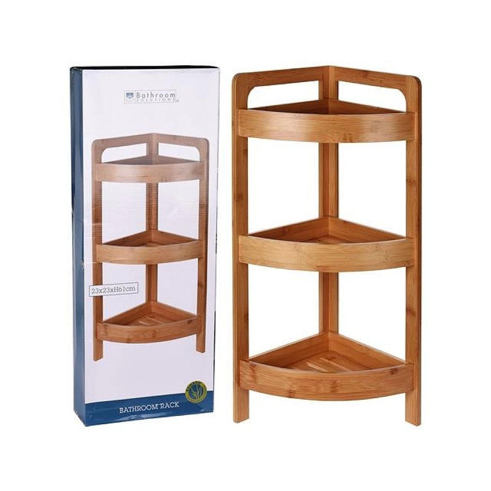 Etajera de colt cu 3 nivele Bathroom 23X23X61cm, bambus