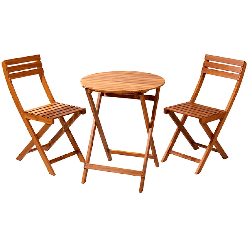 Set mobilier din lemn 3 unitati: masa D60, H72 cm si 2 scaune 53X35XH80 cm