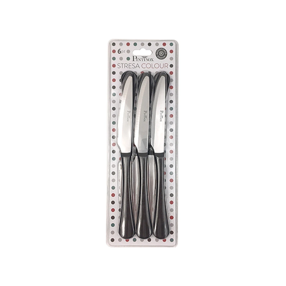 Set 6 cutite de masa Pinti Stresa, maner negru, in blister