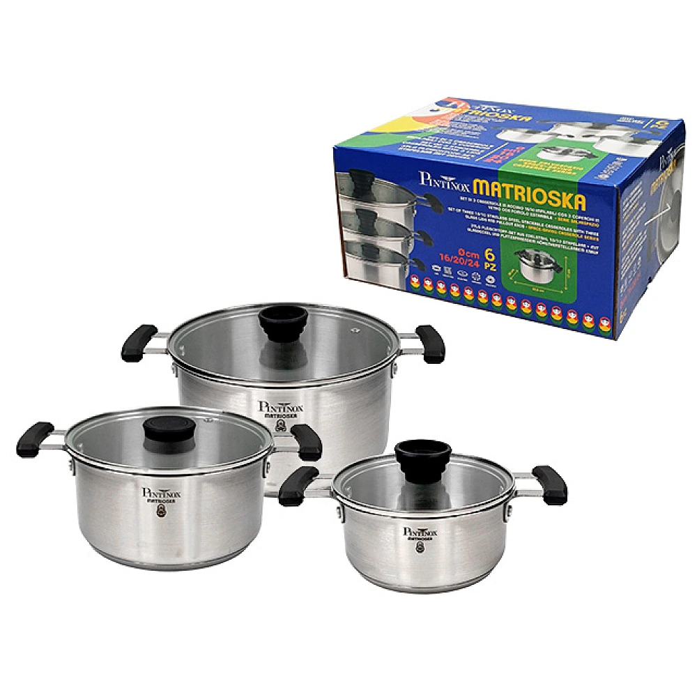 Set de cratite cu capac Pinti Matrioska 3buc(16/20/24cm), inox