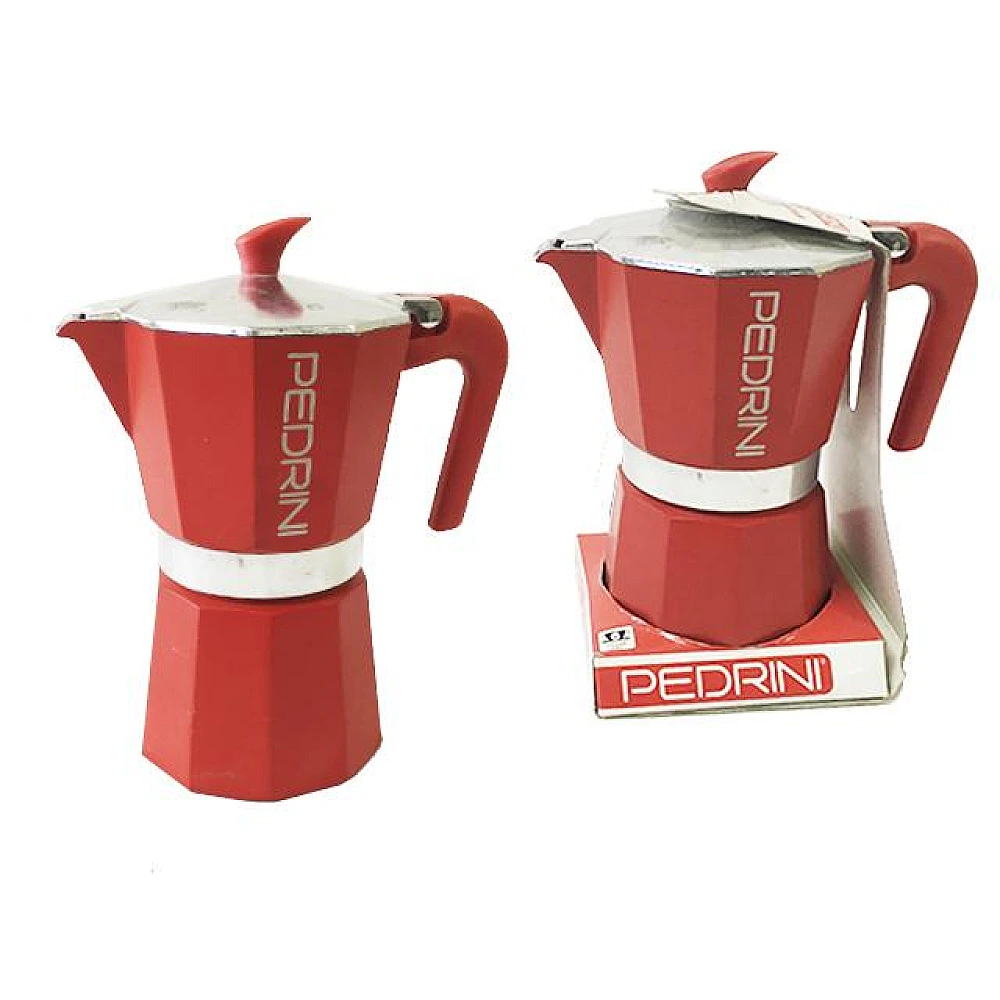 Ibric de cafea pentru 6 cani Pedrini, din aluminiu, rosie