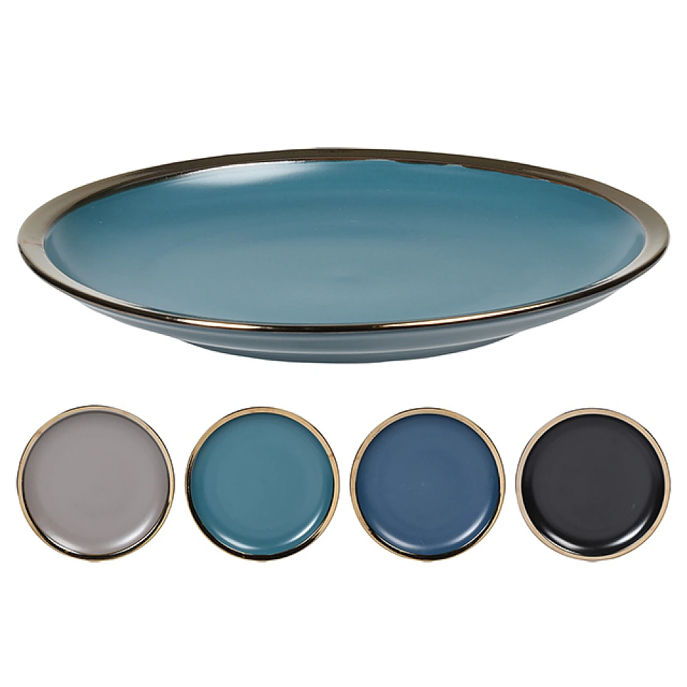 Farfurie de servire 27cm Metallic Rim Blu, ceramica