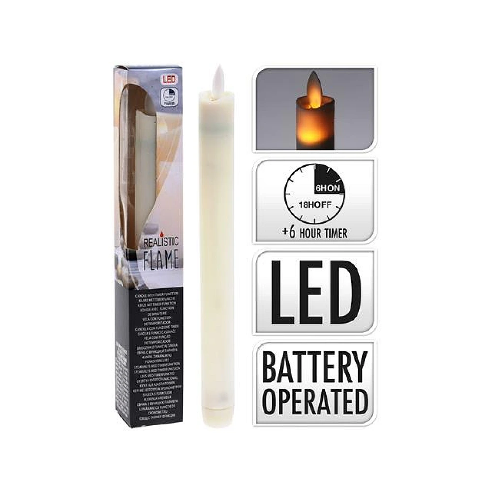 Lumanare inalta LED 23cm, cu timer, plastic, alb