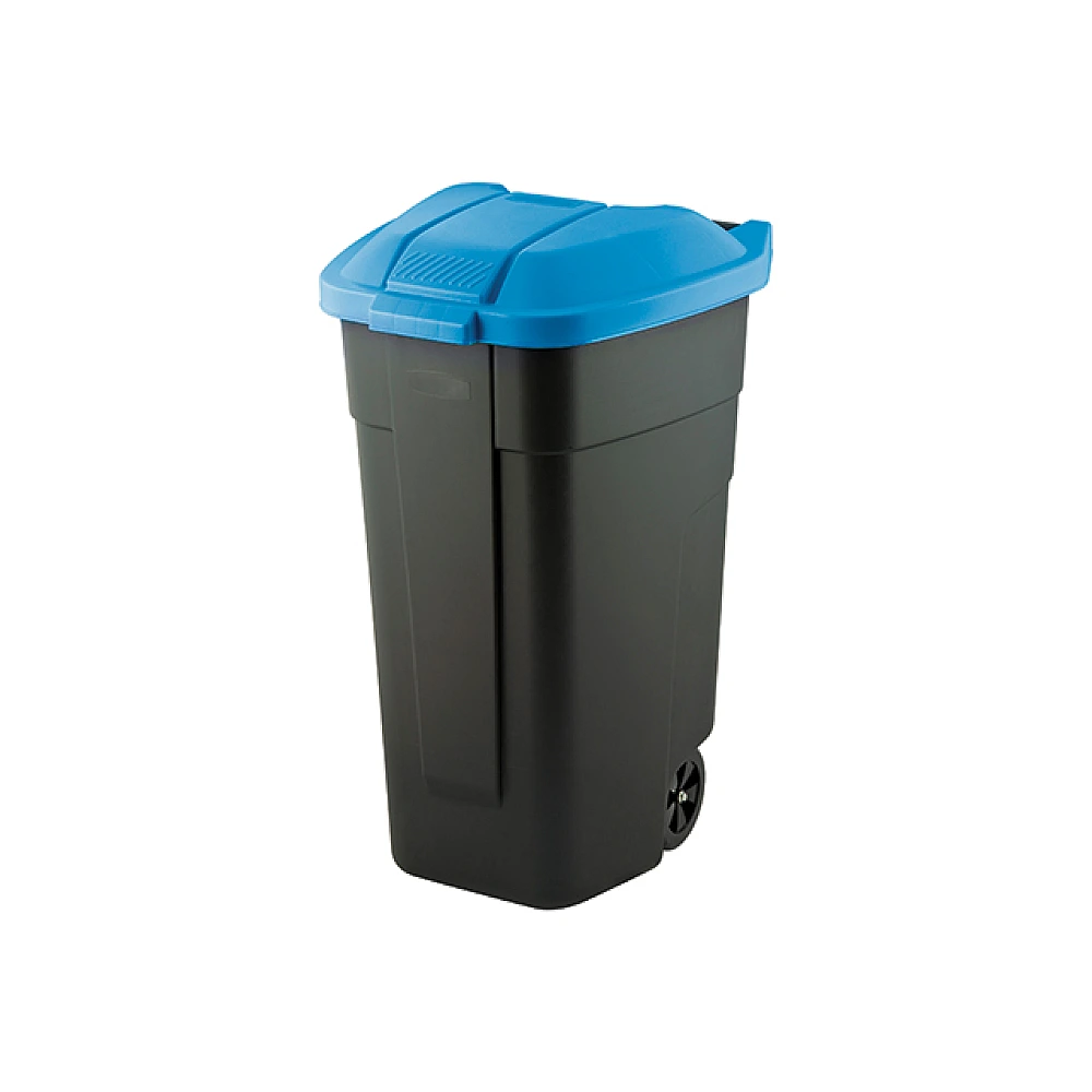 Cosul pentru deseuri cu maner si roti O/W 110 l, 88X52X58 cm, negru/albastru