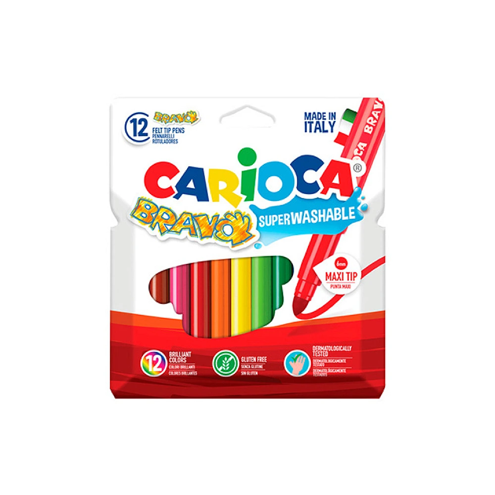 Set markere 12 buc Carioca Bravo super lavabile