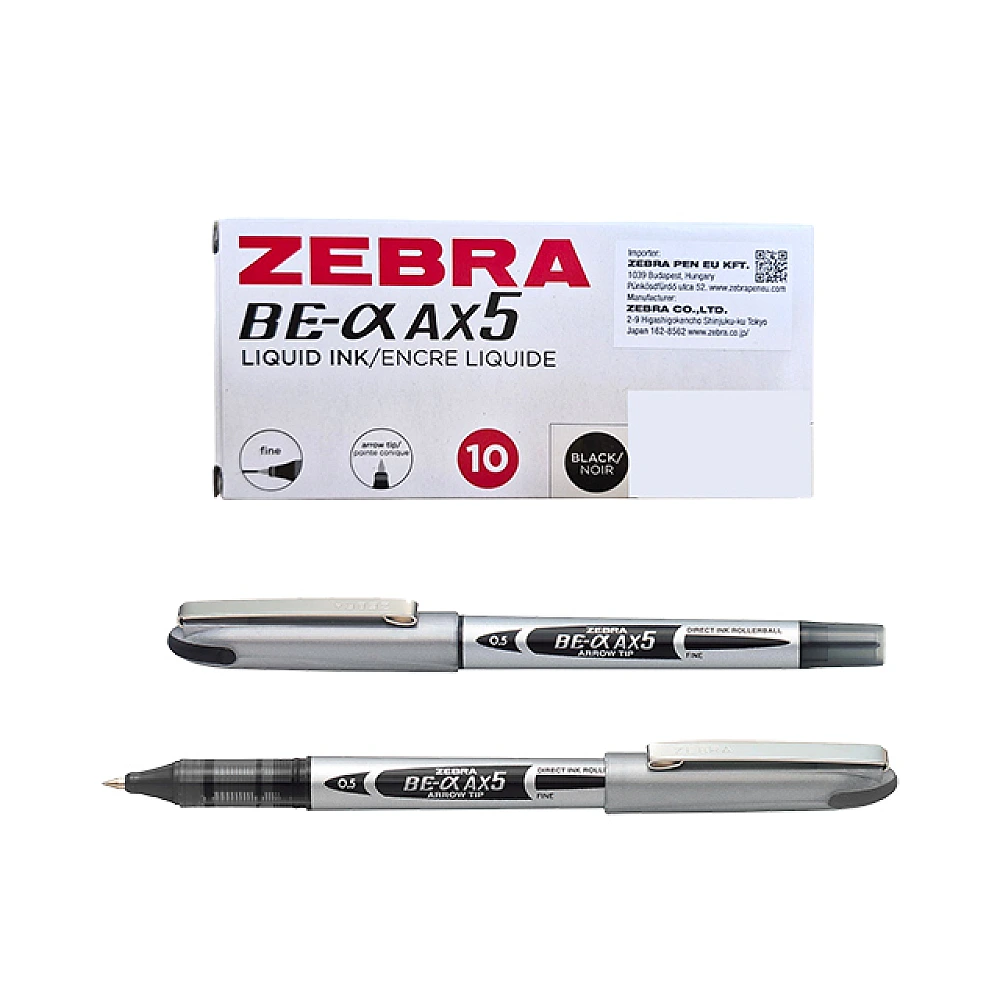 Pix gel Zebra BE& AX5 0.5 mm, corp argintiu, cerneala neagra