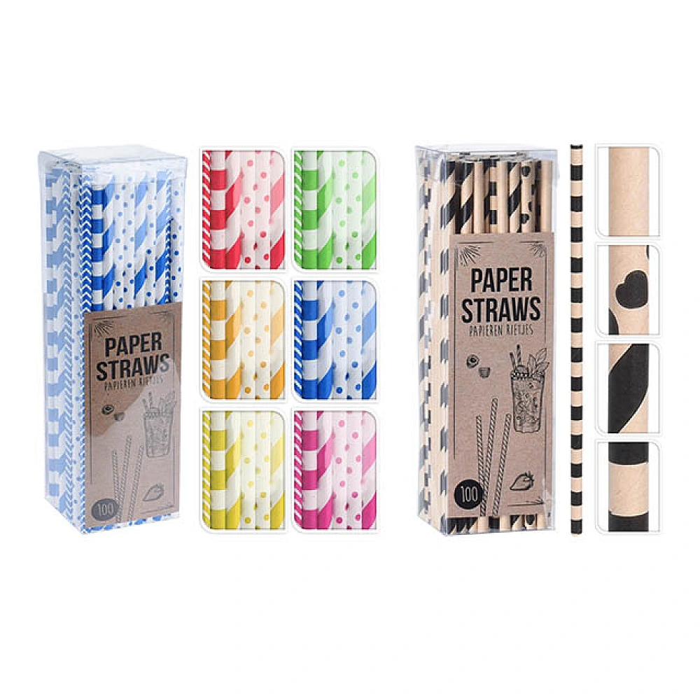 Set paie pentru cocktail 100buc D0.6cm, 19.5cm, 10culori, din hârtie