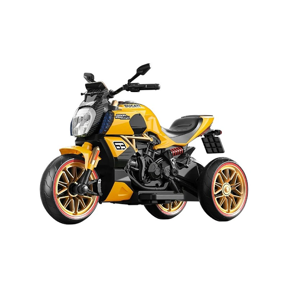 Motocicleta galbena pe acumulator pentru copii, 12V 7Ah 45w max 25kg, 135x64x88 cm