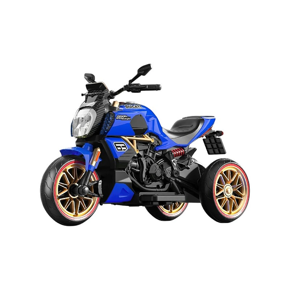 Motocicleta albastra pe acumulator pentru copii, 12V 7Ah 45w max 25kg, 135x64x88 cm