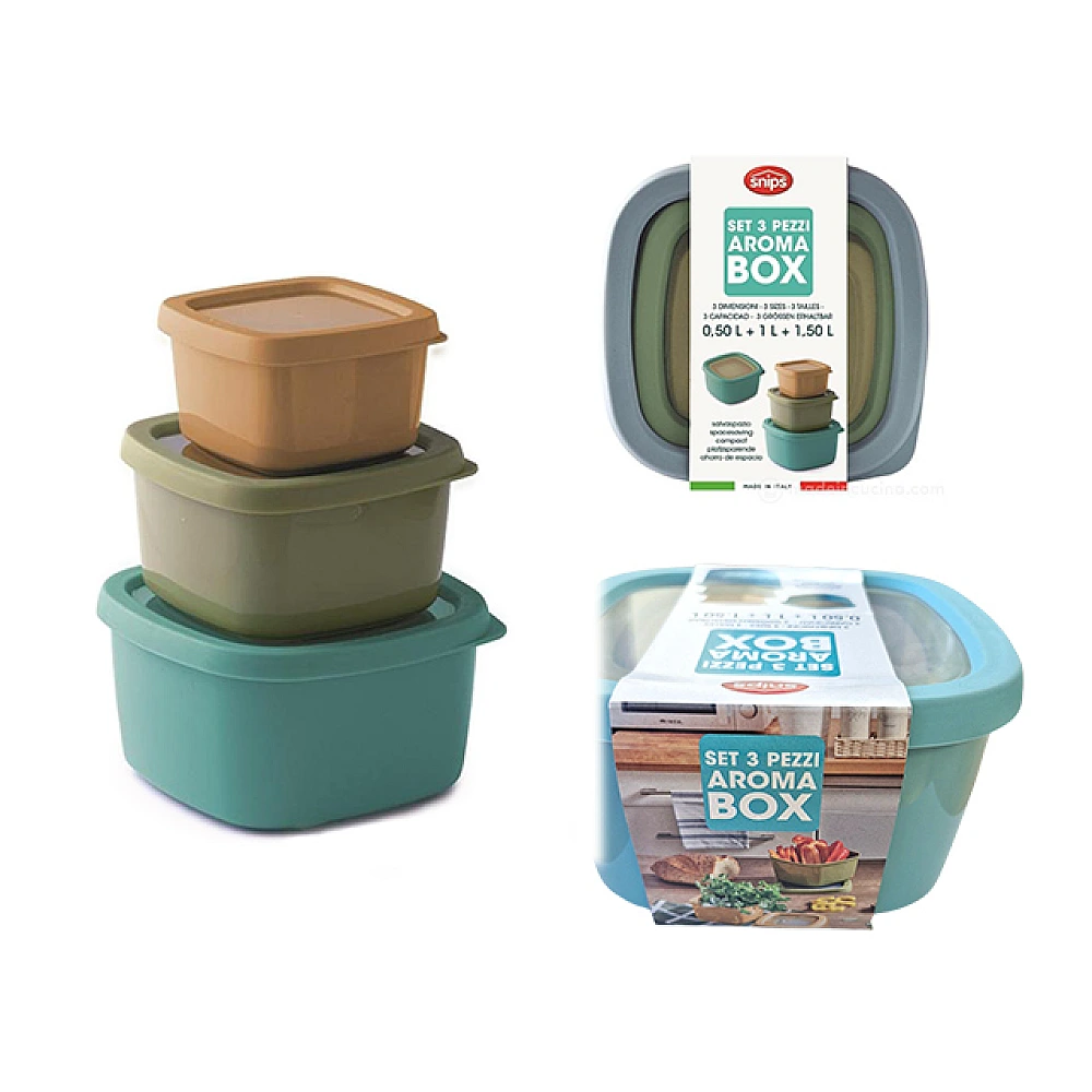 Set containere alimentare Aroma Box Multicolor 3cutii(0.5l/1l/1.5l)