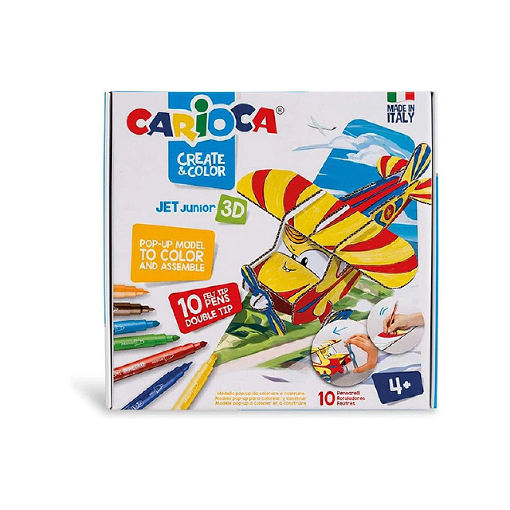 Set creativ Carioca Create&Color 3D-puzzle Jet Junior cu carioci 10 buc