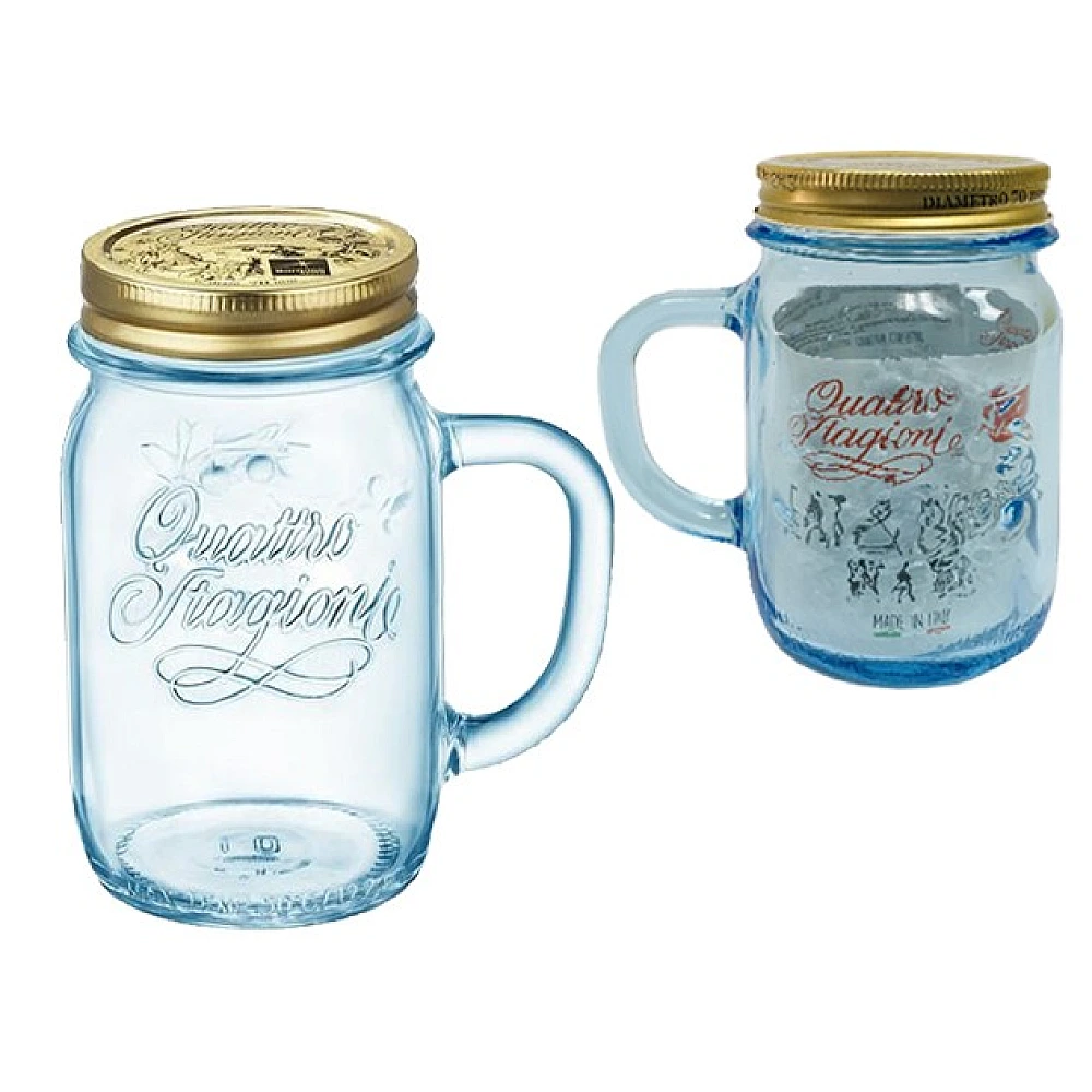 Borcan pentru bauturi 0.415l cu maner si capac Q.S., albastru