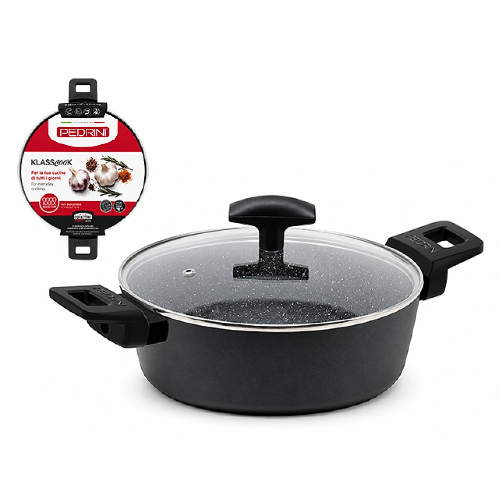 Cratita inalta cu capac Pedrini Klasscook 28 cm, 2 manere, inductie