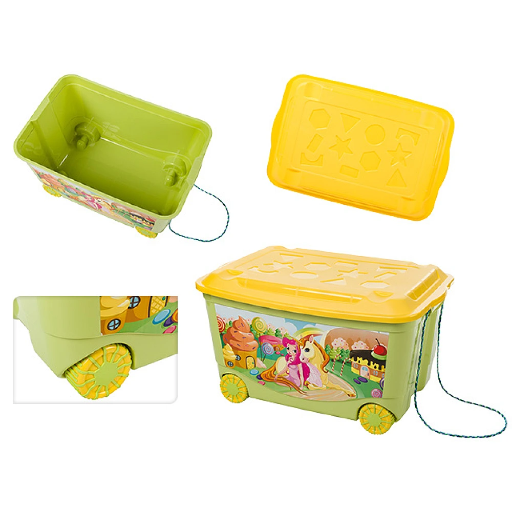 Cutie pentru jucării Plastishka 45l, 58X39X33cm, verde, cu roti